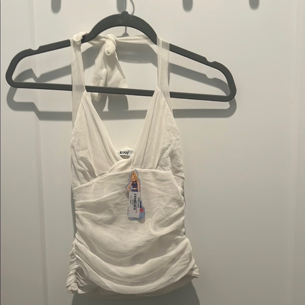Elegant White Ruched halter top